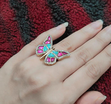 CZ Kundan Natural Stone Butterfly Ring