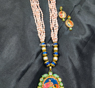 Tanjore Art Radha Krishna Pendant Set