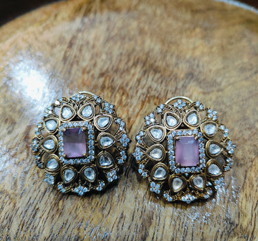 Kundan Pink Jumbo Studs