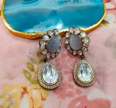 Uncut Kundan Grey Earring