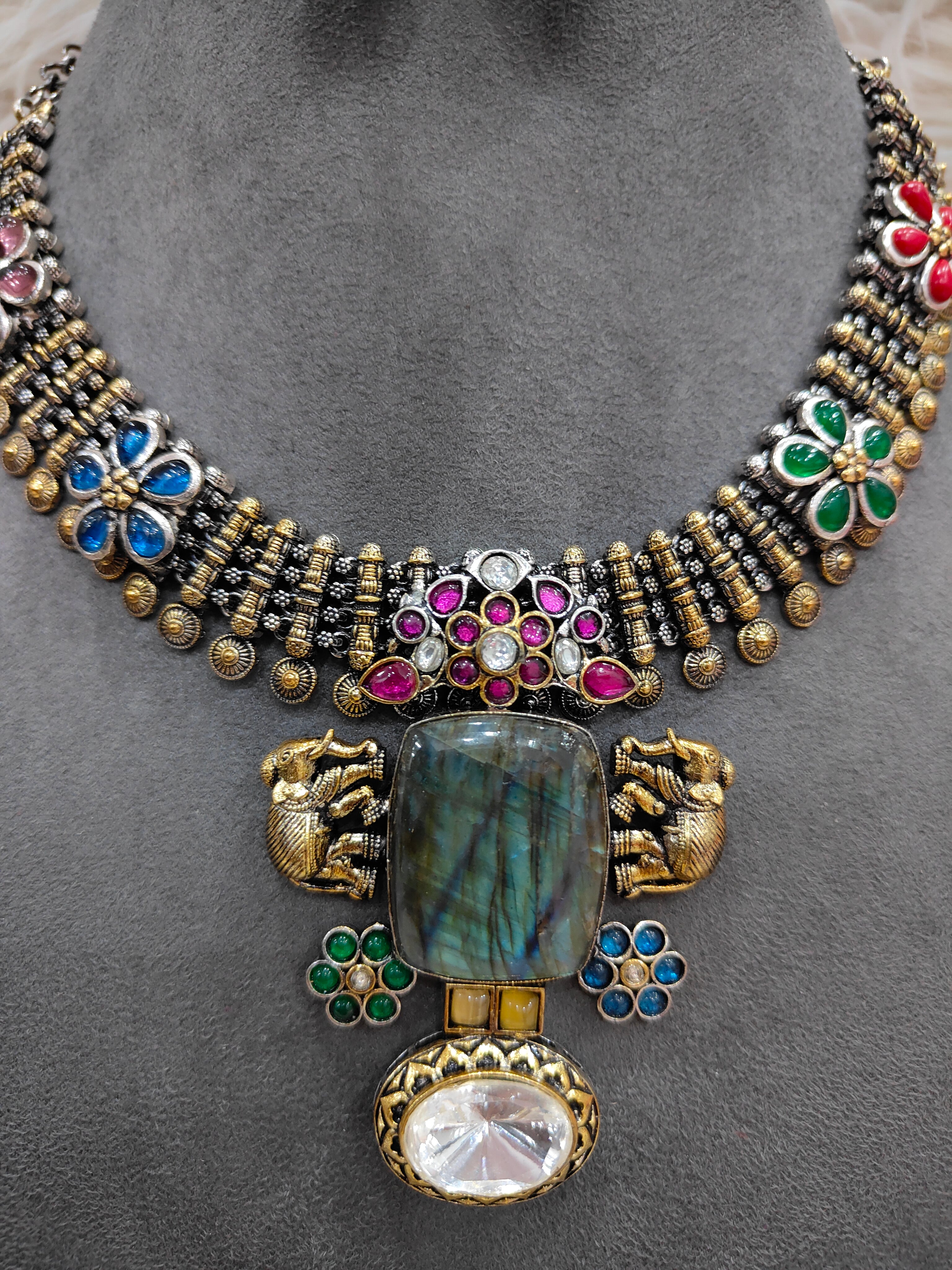 Kundan Fusion Natural Stone Necklace Set – Bling By AD
